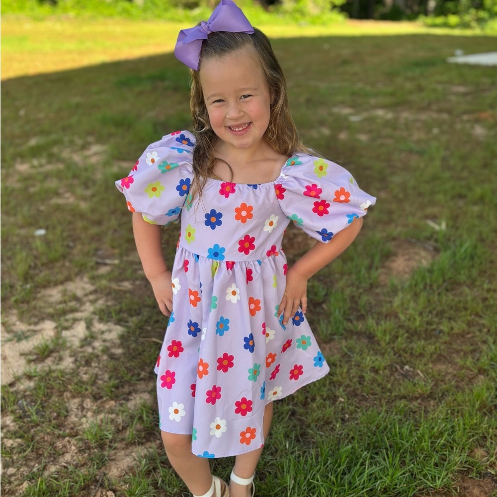 Floral Kids Dress with Puff Sleeves